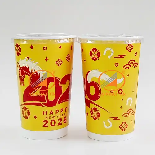 Ly Giấy 18oz 2 lớp Happy New Year Vàng